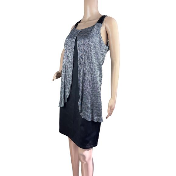 Enfocus Studio Metallic Silver Black Sequin Sleeveless Knee Length Sheath Dress - Picture 3 of 8